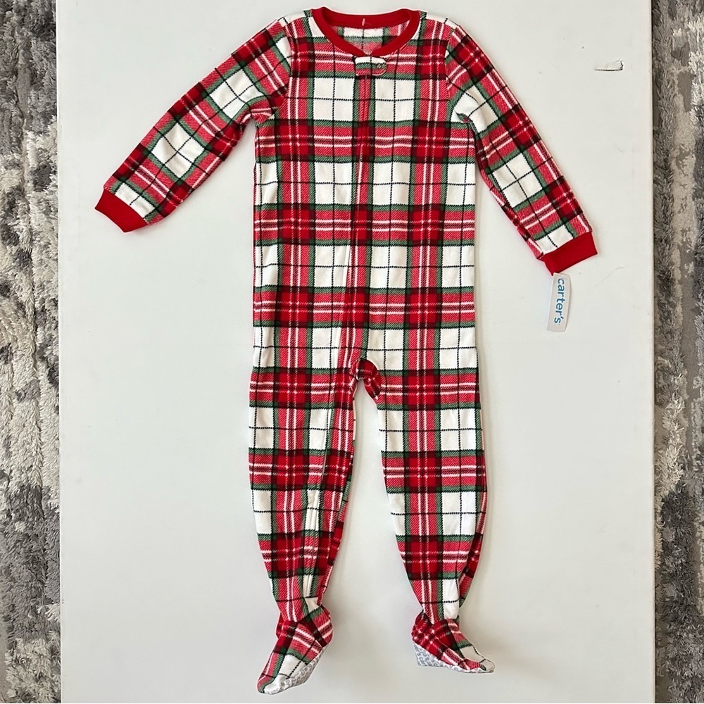 Carter's Red and White Plaid Footed One Piece Pajama Size 5T